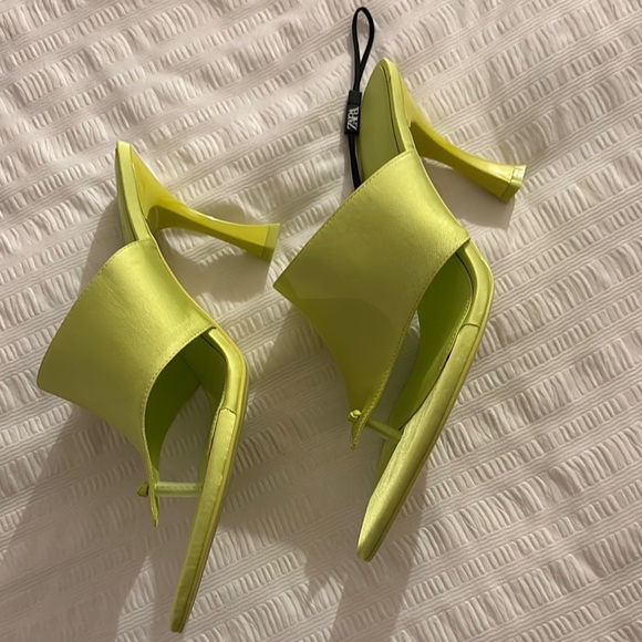 Zara Bright Green Satin Heels - Picture 1 of 6